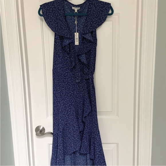 Max Studio Blue White Polka Dotted Wrap Midi Dress Confetti XS, summer party - Picture 2 of 6